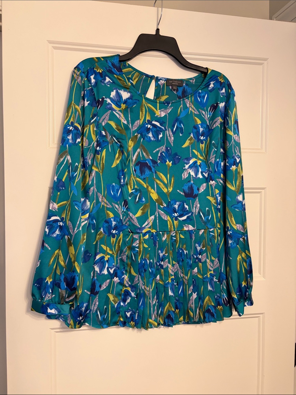 The Limited Teal Floral Pleated Peplum Blouse